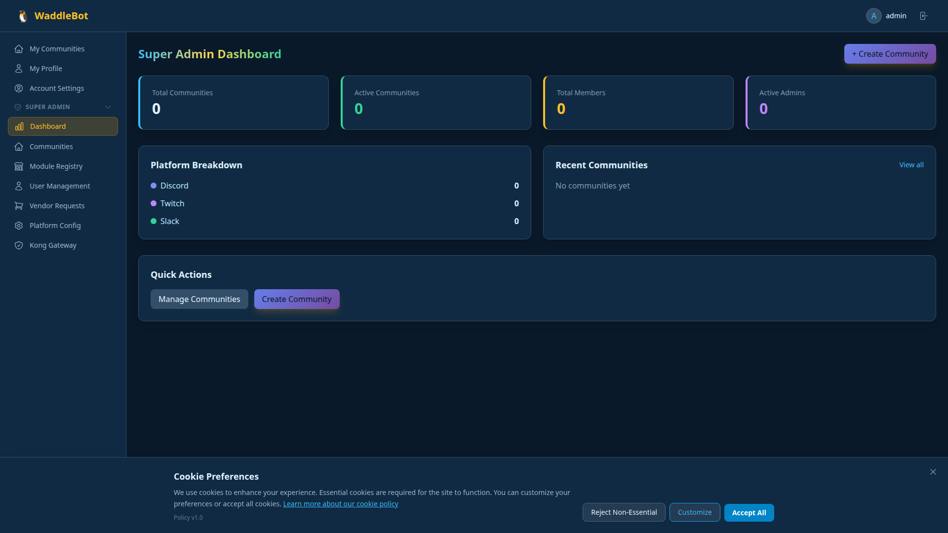 Waddles superadmin dashboard